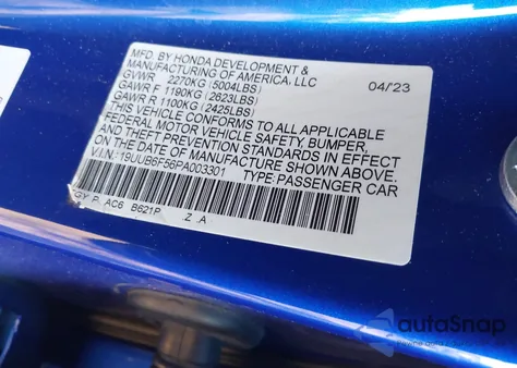 2023 Acura Tlx A-Spec Package from USA, damaged, VIN 19UUB6F56PA003301
